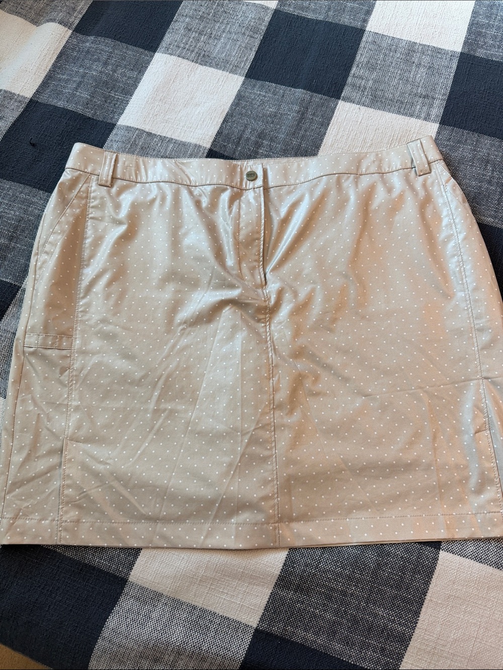 Beige Polka Dot Skort with Front Snap